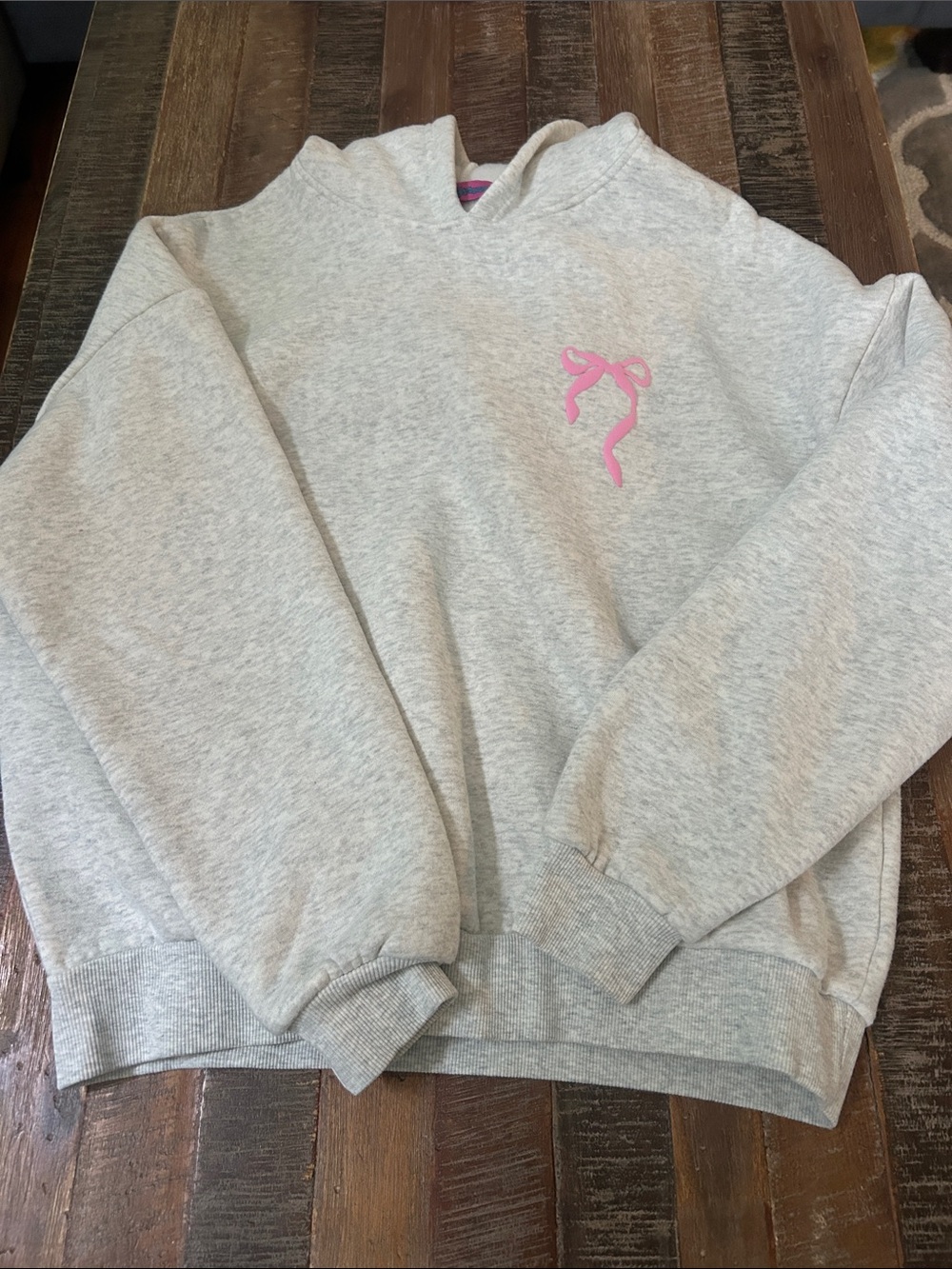 EdiktedGray Hoodie Sweatshirt with Pink Bow Accent